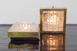 Schwedische Brutalistische Glas und Messing Wandlampen von Falkenbergs Belysning, 2er Set