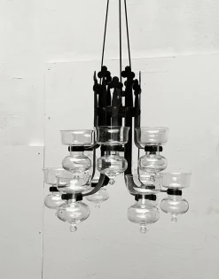 Schwedischer Mid-Century Kerzenleuchter aus Schmiedeeisen & Glas von Bertil Vallien & Axel Stromberg für Kosta Boda & Bolin Smide, 1960er