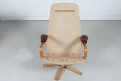 Schwedischer Mona Roto Drehstuhl aus Buche & Cognacfarbenem Leder von Sam Larsson, 1970er