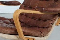 Schwedischer Mona Roto Drehstuhl aus Buche & Cognacfarbenem Leder von Sam Larsson, 1970er