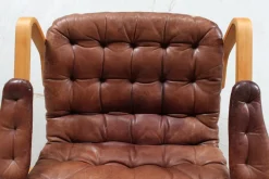 Schwedischer Mona Roto Drehstuhl aus Buche & Cognacfarbenem Leder von Sam Larsson, 1970er