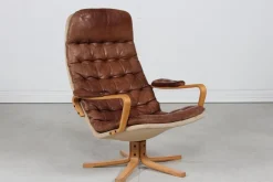 Schwedischer Mona Roto Drehstuhl aus Buche & Cognacfarbenem Leder von Sam Larsson, 1970er