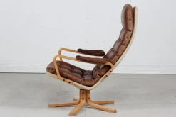 Schwedischer Mona Roto Drehstuhl aus Buche & Cognacfarbenem Leder von Sam Larsson, 1970er