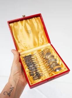 Schwedische Silberne Teelöffel mit Figuren und Windmühlen, 1920-1930, 12 . Set