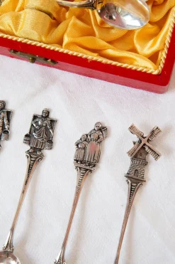 Schwedische Silberne Teelöffel mit Figuren und Windmühlen, 1920-1930, 12 . Set