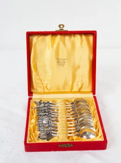 Schwedische Silberne Teelöffel mit Figuren und Windmühlen, 1920-1930, 12 . Set