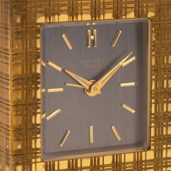 Schweizer Vintage Tischuhr aus vergoldetem Messing von Hermès, 1960er