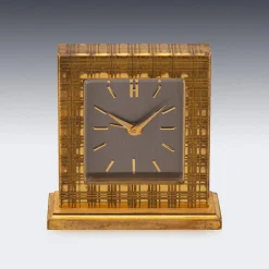 Schweizer Vintage Tischuhr aus vergoldetem Messing von Hermès, 1960er