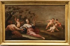 Scuola Francese Del Xvii Secolo, Ceres als Allegorie des französischen Sommers Gemälde des 17. Jahrhunderts Öl auf Leinwand Mythologisch, 1670, Öl auf Leinwand