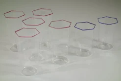 Sechseckige Gläser aus mundgeblasenem Muranoglas in Kobaltblau & Rotem Rand von Carlo Scarpa, 1950er, 7 . Set