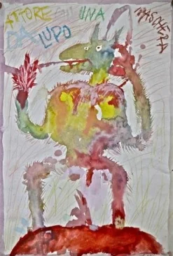 Sergio Barletta, Actor with Wolf Mask, 1968, Aquarell und Pastell