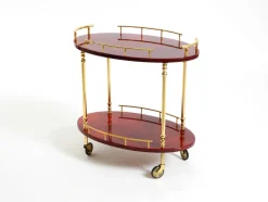 Servierwagen aus Kirschrotem Ziegenleder von Aldo Tura, Italien, 1960er