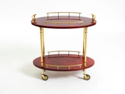 Servierwagen aus Kirschrotem Ziegenleder von Aldo Tura, Italien, 1960er