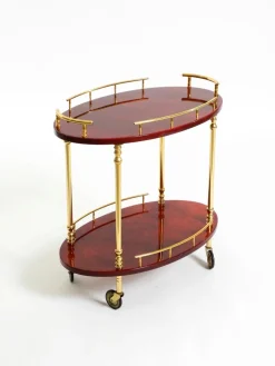 Servierwagen aus Kirschrotem Ziegenleder von Aldo Tura, Italien, 1960er
