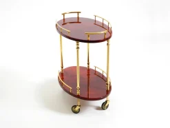 Servierwagen aus Kirschrotem Ziegenleder von Aldo Tura, Italien, 1960er