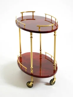 Servierwagen aus Kirschrotem Ziegenleder von Aldo Tura, Italien, 1960er