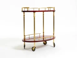 Servierwagen aus Kirschrotem Ziegenleder von Aldo Tura, Italien, 1960er