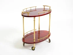 Servierwagen aus Kirschrotem Ziegenleder von Aldo Tura, Italien, 1960er
