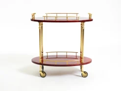 Servierwagen aus Kirschrotem Ziegenleder von Aldo Tura, Italien, 1960er