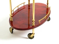 Servierwagen aus Kirschrotem Ziegenleder von Aldo Tura, Italien, 1960er