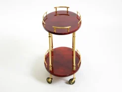 Servierwagen aus Kirschrotem Ziegenleder von Aldo Tura, Italien, 1960er