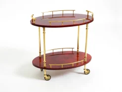 Servierwagen aus Kirschrotem Ziegenleder von Aldo Tura, Italien, 1960er