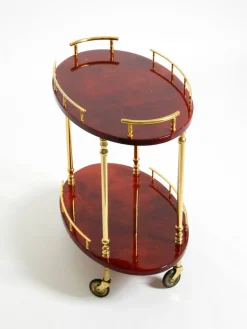 Servierwagen aus Kirschrotem Ziegenleder von Aldo Tura, Italien, 1960er