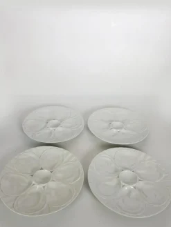 Set von 4 Majolika Teller aus weißer Keramik, Frankreich, 1980er, 4er Set