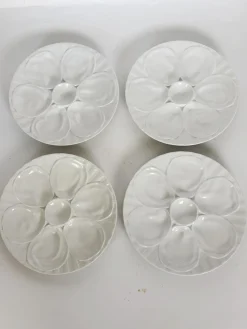 Set von 4 Majolika Teller aus weißer Keramik, Frankreich, 1980er, 4er Set