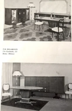 Sideboard aus Mahagoni, Birnenholz, Messing & lackierter Glasplatte mit Spiegel von F.lli Rigamonti Desio, Milano, 1940er