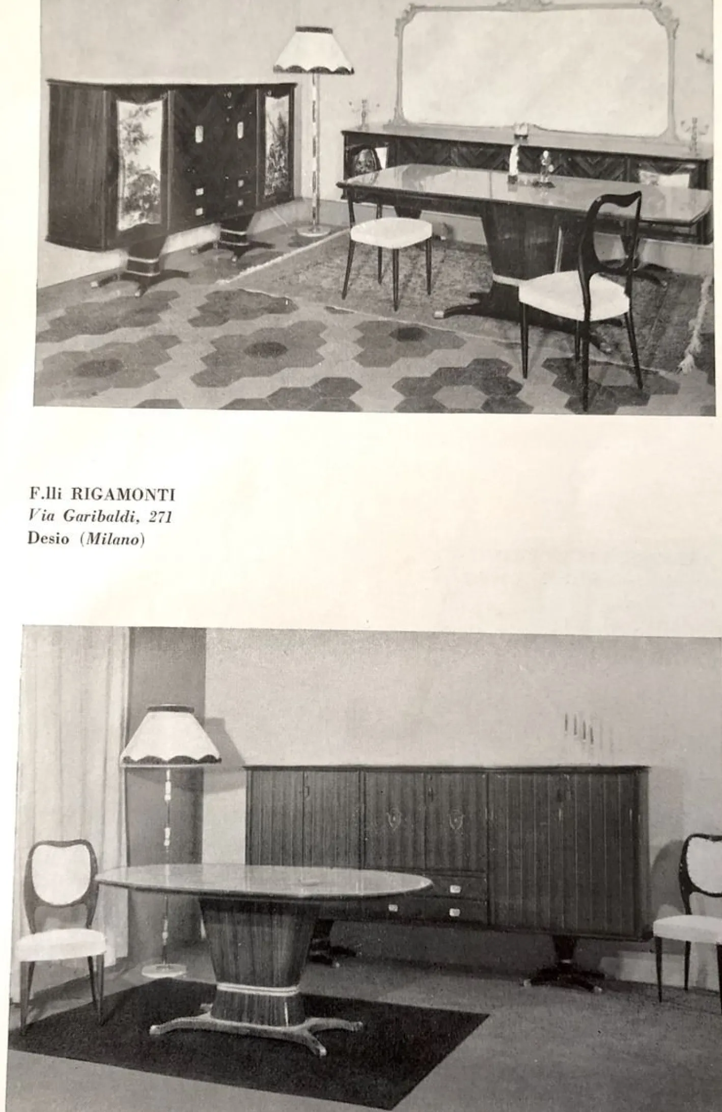 Sideboard aus Mahagoni, Birnenholz, Messing & lackierter Glasplatte mit Spiegel von F.lli Rigamonti Desio, Milano, 1940er