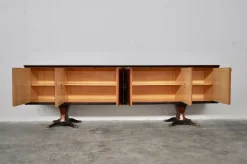 Sideboard aus Mahagoni, Birnenholz, Messing & lackierter Glasplatte mit Spiegel von F.lli Rigamonti Desio, Milano, 1940er