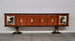 Sideboard aus Mahagoni, Birnenholz, Messing & lackierter Glasplatte mit Spiegel von F.lli Rigamonti Desio, Milano, 1940er