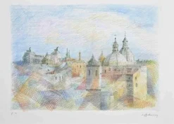 Sigfrido Oliva, Blick auf Rom, Künstlersichere Radierung, 1990er