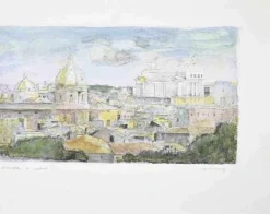 Sigfrido Oliva, Blick auf Rom, Künstlersichere Radierung, 1980er