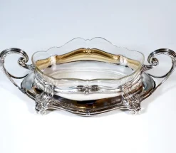 Silberner Jugendstil Jardiniere mit geschliffenem Glaseinsatz von Wilhelm Binder, Deutschland, 1900er