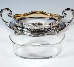 Silberner Jugendstil Jardiniere mit geschliffenem Glaseinsatz von Wilhelm Binder, Deutschland, 1900er