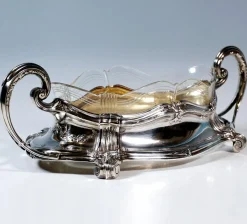 Silberner Jugendstil Jardiniere mit geschliffenem Glaseinsatz von Wilhelm Binder, Deutschland, 1900er