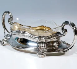 Silberner Jugendstil Jardiniere mit geschliffenem Glaseinsatz von Wilhelm Binder, Deutschland, 1900er