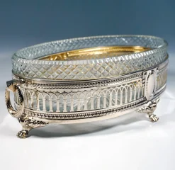 Silberner Jugendstil Jardinière mit geschliffenem Glaseinsatz von Wilhelm Binder, Deutschland, 1900er