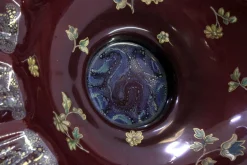 Silberner Obstschalen-Aufsatz mit gewelltem Glasbecher und Fisch- und Wölfe-Figuren