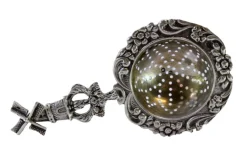 Silbernes Teesieb mit Blumenmotiven und Mühlengriff