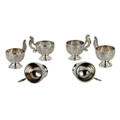 Silbernes Wodka Set im neorussischen Stil von Workshop SM Ikonnikov, 8er Set