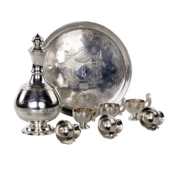Silbernes Wodka Set im neorussischen Stil von Workshop SM Ikonnikov, 8er Set