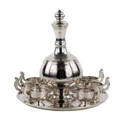 Silbernes Wodka Set im neorussischen Stil von Workshop SM Ikonnikov, 8er Set