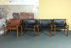 Sirocco Leder Safari Sessel von Arne Norell, Colombia, 1965er, 4er Set