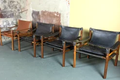 Sirocco Leder Safari Sessel von Arne Norell, Colombia, 1965er, 4er Set