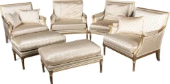 Sitzgruppe im Louis XVI Stil von Pierre Counot Blandin, Frankreich, 1980, 6er Set