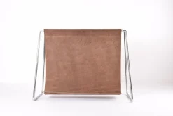 Skandinavischer Mid-Century Bachelor Zeitschriftenständer aus Dunkelbraunem Leder & Stahl von Verner Panton für Fritz Hansen, 1960er