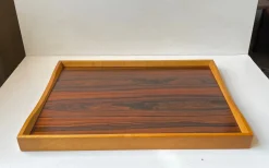 Skandinavisches Vintage Drehtablett aus Buche & Palisander, 1970er